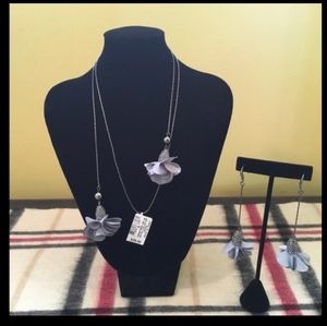 INC Pave setting fabric petals lariat necklace & earrings set